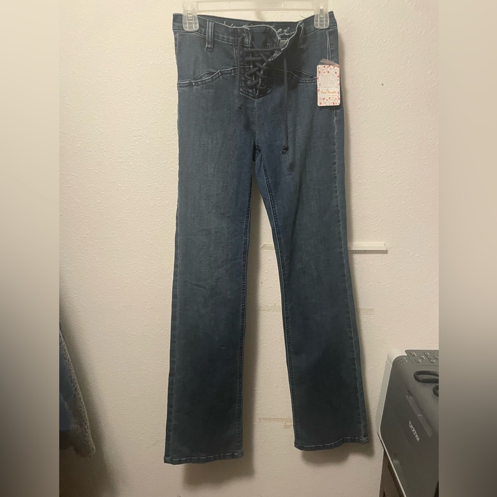 Free People We The Free Women Blue Eva Lace-Up Front Bootcut Blue Jeans Size 26